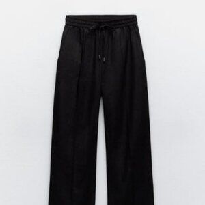 Zara Black Straight Leg Linen Pants sz S